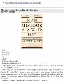      The man who mistook his wife for a hat